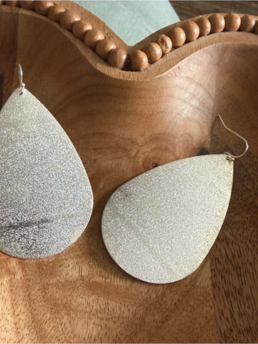 Shimmery Silver Teardrop Dangle Earrings - Women Jewelry